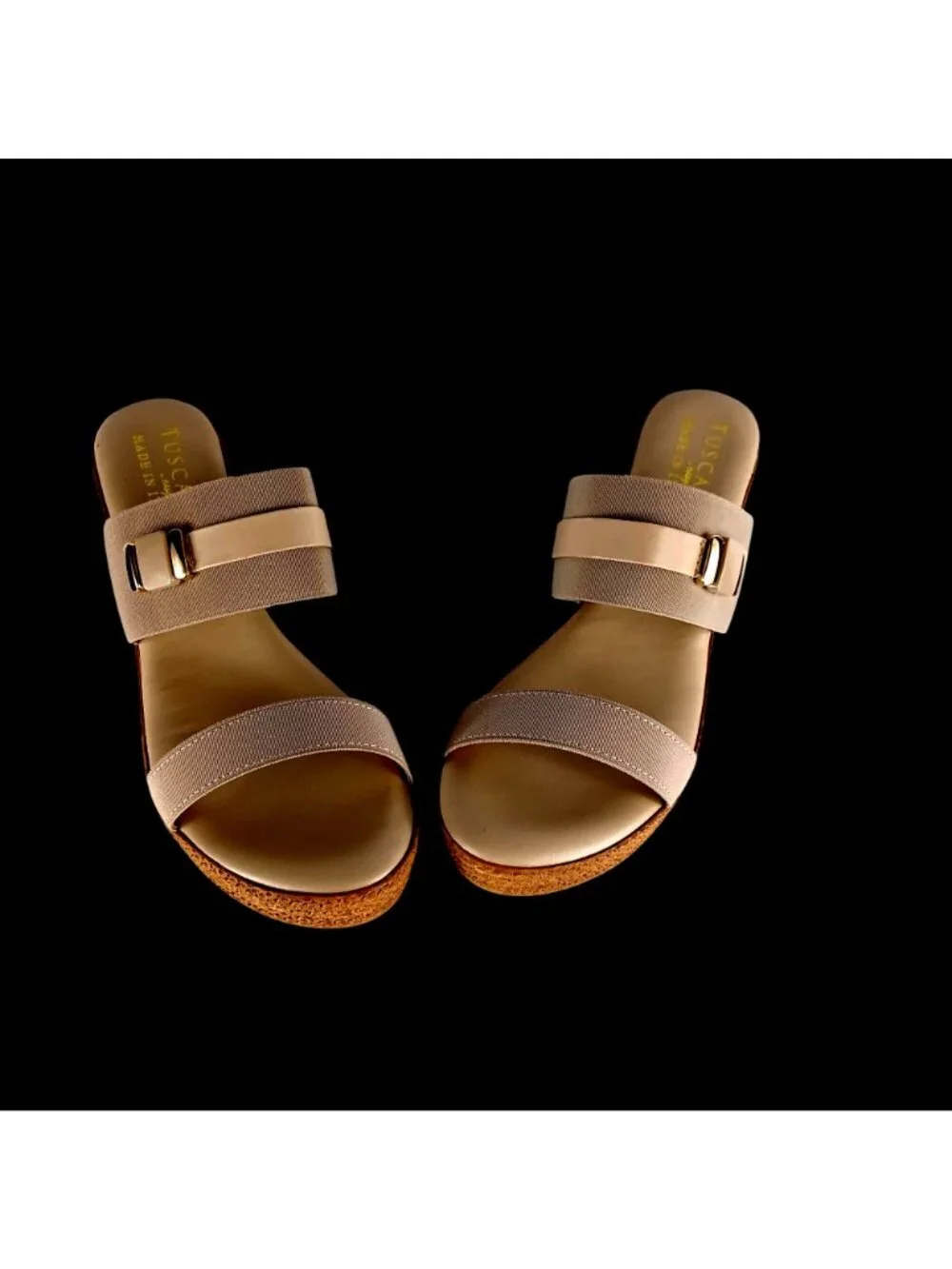 Comfort Slide Sandals Wedge Taupe/Gold Accent Casual Minimalist Women Size 11M